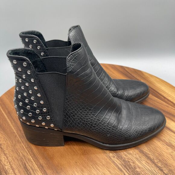 Steve Madden Cyrus Boots Womens Size 8 M Croc Embossed Studded Chelsea Ankle - Picture 1 of 8